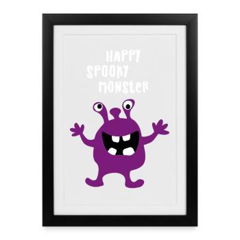 monstre heureux Halloween effrayant bande dessinée - Affiche encadrée (27 × 37 cm) - noir - Devant