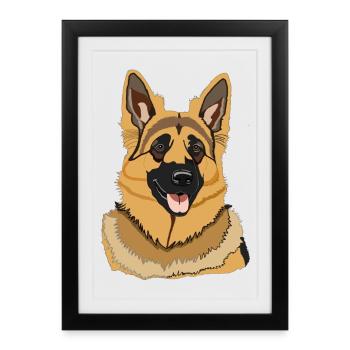 Chien Berger Allemand - Affiche encadrée (27 × 37 cm) - noir - Devant