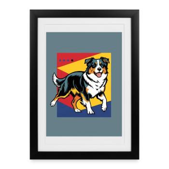 chien berger australien - Affiche encadrée (27 × 37 cm) - noir - Devant