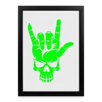 Rock n Roll Crâne Main - Affiche encadrée (27 × 37 cm) - noir - Devant