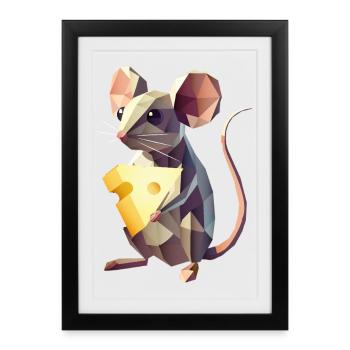 Polygon Mouse with Cheese – Cute Animal Motif - Framed poster (27 × 37 cm) - black - Front