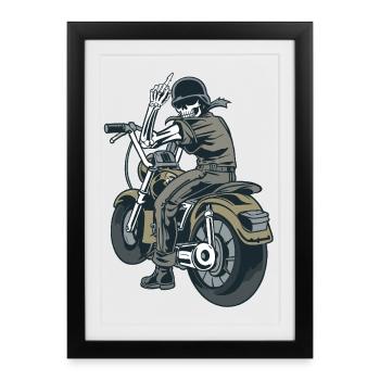 Motorcycle Biker Fuck you Provocation Skeleton - Framed poster (27 × 37 cm) - black - Front