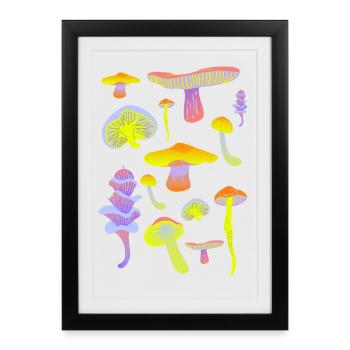 Palette néon de champignons tropicaux - Affiche encadrée (27 × 37 cm) - noir - Devant