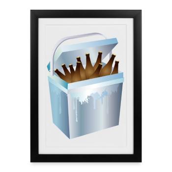 Glacière pleine de bouteilles de bière – motif d’été et de fête - Affiche encadrée (27 × 37 cm) - noir - Devant