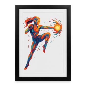 Kickboxer Cool Abstrait Power Kickboxing Cadeau - Affiche encadrée (27 × 37 cm) - noir - Devant