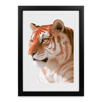 Tigre floral avec des fleurs coiffe Ai-Art - Affiche encadrée (27 × 37 cm) - noir - Devant