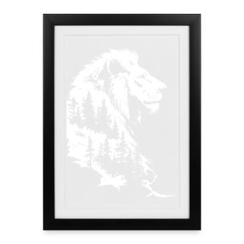 Lion, Nature, Forêt, Montagnes, Tête de lion - Affiche encadrée (27 × 37 cm) - noir - Devant