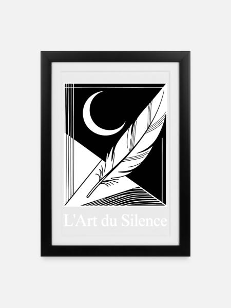 Mondfeder Geometrisch - Gerahmtes Poster (27 × 37 cm) - Schwarz