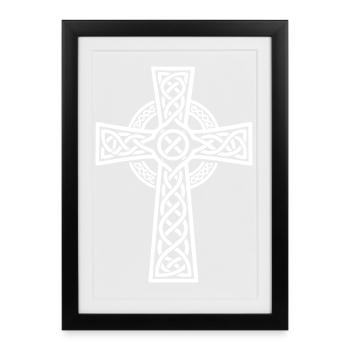 Croix celtique nœudé blanc sur noir - Affiche encadrée (27 × 37 cm) - noir - Devant
