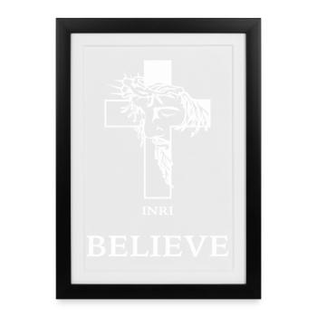 Croire – Croix moderne avec Jésus - Affiche encadrée (27 × 37 cm) - noir - Devant