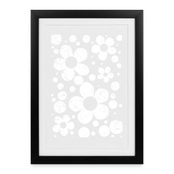 Floral pattern flowers white 60s Garden Florence used - Framed poster (27 × 37 cm) - black - Front