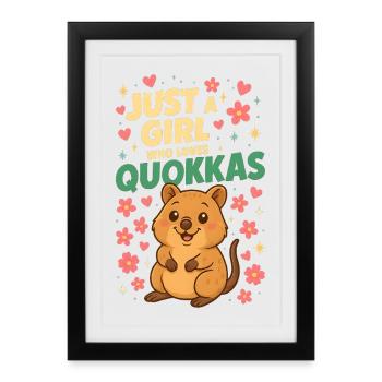 Juste une fille qui aime les quokkas mignon quokka souriant - Affiche encadrée (27 × 37 cm) - noir - Devant