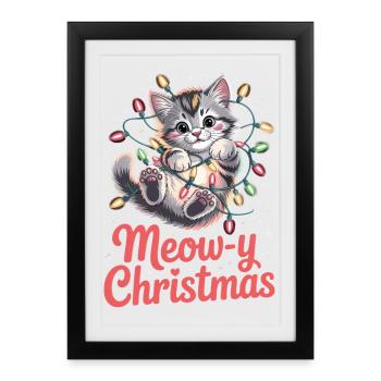 Miaoul Noël mignon chat de Noël - Affiche encadrée (27 × 37 cm) - noir - Devant
