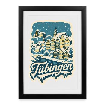 Hiver du Bade-Wurtemberg à Tübingen - Affiche encadrée (27 × 37 cm) - noir - Devant