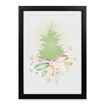 Sapin de Noël délicat avec ruban coloré - Affiche encadrée (27 × 37 cm) - noir - Devant