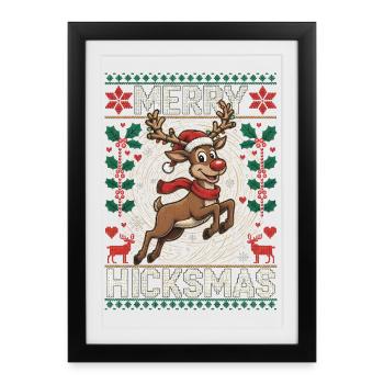 Weihnachten Rentier Illustration - Rote Nase, Elch - Gerahmtes Poster (27 × 37 cm) - Schwarz - Vorne