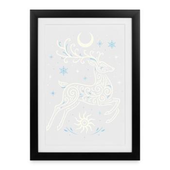 Jumping Yule Deer with Sun & Moon - Framed poster (27 × 37 cm) - black - Front
