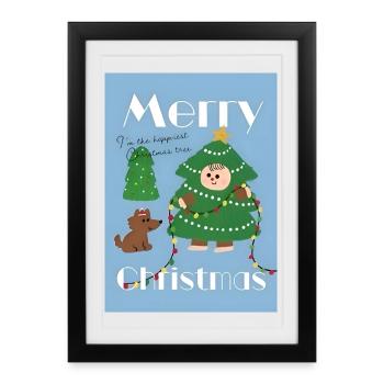 Illustration de sapin de Noël mignon - Affiche encadrée (27 × 37 cm) - noir - Devant