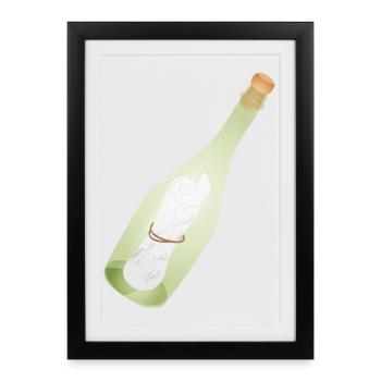 Message romantique vintage dans une bouteille avec un message ancien - Affiche encadrée (27 × 37 cm) - noir - Devant