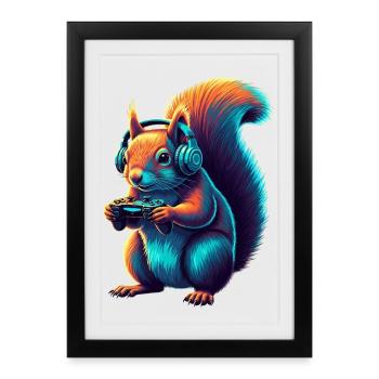 Squirrel Gaming Animal Video Games Funny - Framed poster (27 × 37 cm) - black - Front