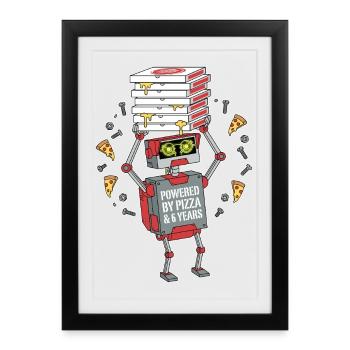 Powered By Pizza 6th Birthday Robot - Framed poster (27 × 37 cm) - black - Front