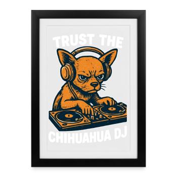 Chihuahua DJ Retro Turntables Headphones Gift - Framed poster (27 × 37 cm) - black - Front