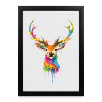 Colorful Deer – Graffiti Animal Art - Framed poster (27 × 37 cm) - black - Front
