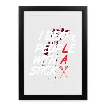 Je bats les gens avec un bâton Art sportif de crosse - Affiche encadrée (27 × 37 cm) - noir - Devant