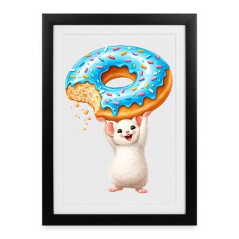 Mouse with Donut – Cute Cartoon Design - Framed poster (27 × 37 cm) - black - Front