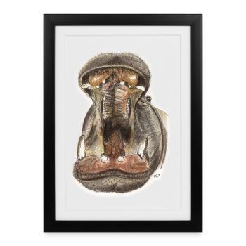 Hippo Hippo Mouth Illustration - Framed poster (27 × 37 cm) - black - Front