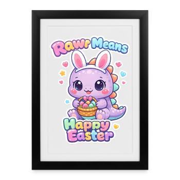 Jardin de Pâques Rawr Dino Bunny Printemps-Été - Affiche encadrée (27 × 37 cm) - noir - Devant