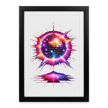 Disco Ball Neon 80s Design - Framed poster (27 × 37 cm) - black - Front