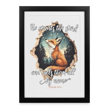 Citation biblique chrétienne Fox - Affiche encadrée (27 × 37 cm) - noir - Devant