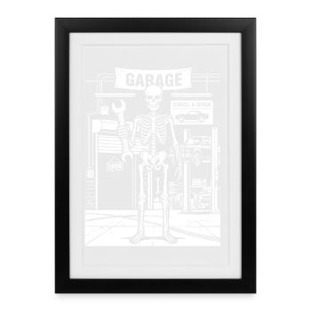 Squelette dans l’atelier automobile du garage - Affiche encadrée (27 × 37 cm) - noir - Devant