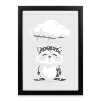 Raccoon in the Rain - Funny Retro Motif - Framed poster (27 × 37 cm) - black - Front