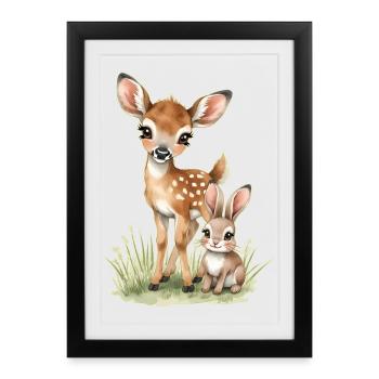 🦌🐰Fawn and Tender Bunny – Illustration - Framed poster (27 × 37 cm) - black - Front