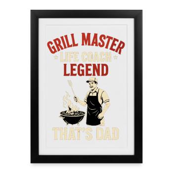 Coach de vie Grill Master Légende - Cadeau de Papa - Affiche encadrée (27 × 37 cm) - noir - Devant