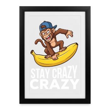 Crazy Monkey on Banana Graphic Tee - Framed poster (27 × 37 cm) - black - Front