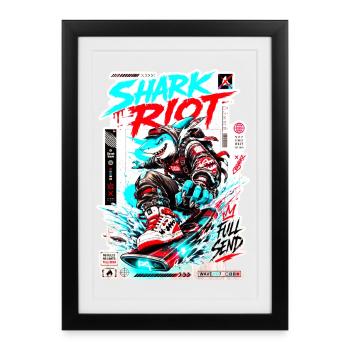 Shark Riot Streetwave Full Send Skate Design - Framed poster (27 × 37 cm) - black - Front