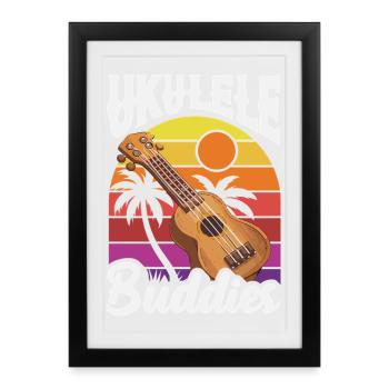 Ukulélé Retro Buddies Musicien hawaïen vintage - Affiche encadrée (27 × 37 cm) - noir - Devant