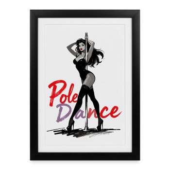 Silhouette de talons hauts en pole dance en noir et blanc - Affiche encadrée (27 × 37 cm) - noir - Devant