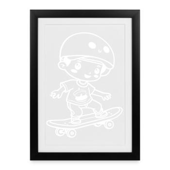 Skateboard Kid Cartoon - Framed poster (27 × 37 cm) - black - Front