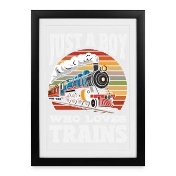Only a boy who loves trains Railroad - Framed poster (27 × 37 cm) - black - Front