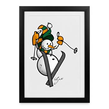 Bonhomme de neige sur les skis - Affiche encadrée (27 × 37 cm) - noir - Devant