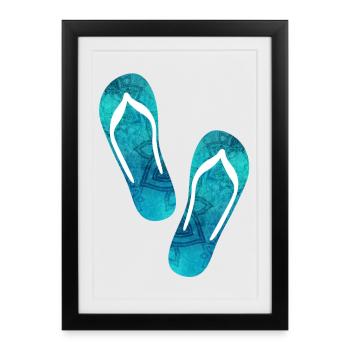 Tongs yoga vacances d'été à la plage - Affiche encadrée (27 × 37 cm) - noir - Devant