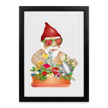 Cool nain de jardin en vacances sur les balcons - Affiche encadrée (27 × 37 cm) - noir - Devant