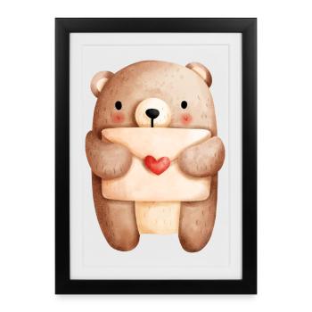 Bear in Love with Love Letter – Love Design - Affiche encadrée (27 × 37 cm) - noir - Devant