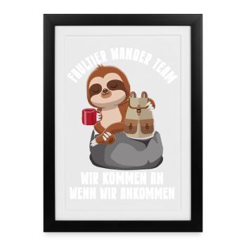 Faultier Gruppe Wandergruppe Berg Wanderung - Gerahmtes Poster (27 × 37 cm) - Schwarz - Vorne