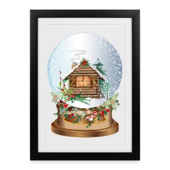 beautiful nostalgic snow globe with log cabin - Framed poster (27 × 37 cm) - black - Front