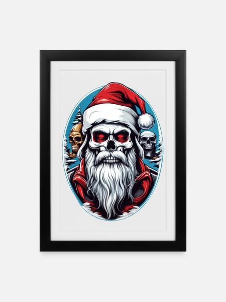 Weihnachtsmann Skull - Gerahmtes Poster (27 × 37 cm) - Schwarz